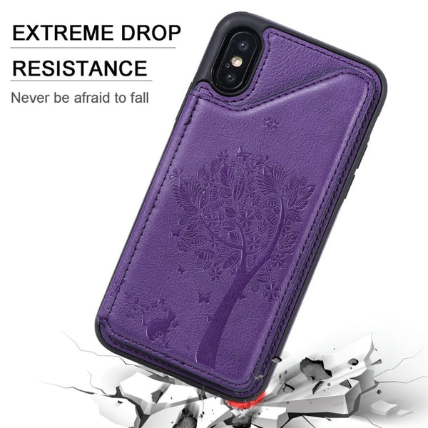 Cat Tree Embossing Pattern Shockproof Protective Case with Card Slots & Photo Frame, For iPhone X, For iPhone XR, For iPhone XS Max, For iPhone XS