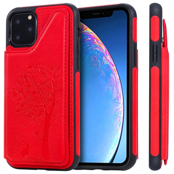 Cat Tree Embossing Pattern Shockproof Protective Case with Card Slots & Photo Frame, For iPhone 11 Pro, For iPhone 11, For iPhone 11 Pro Max, For Galaxy A50