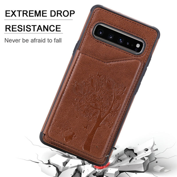 Cat Tree Embossing Pattern Shockproof Protective Case with Card Slots & Photo Frame, For Galaxy S10 5G, For Galaxy S10e, For Galaxy S10, For Galaxy S10+