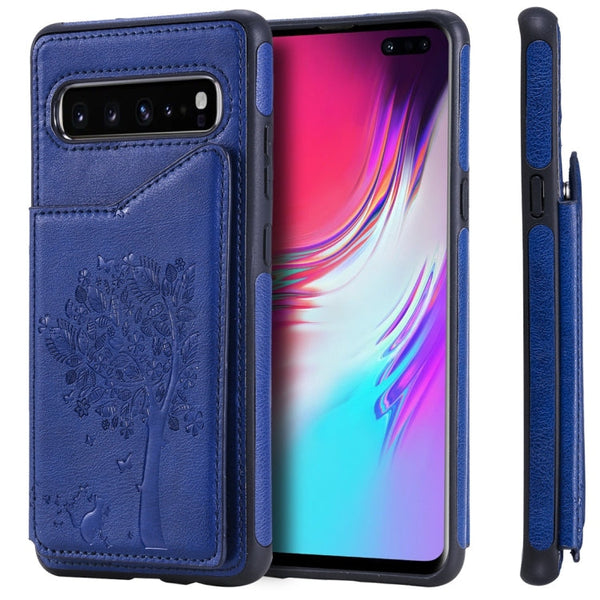 Cat Tree Embossing Pattern Shockproof Protective Case with Card Slots & Photo Frame, For Galaxy S10 5G, For Galaxy S10e, For Galaxy S10, For Galaxy S10+