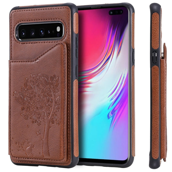 Cat Tree Embossing Pattern Shockproof Protective Case with Card Slots & Photo Frame, For Galaxy S10 5G, For Galaxy S10e, For Galaxy S10, For Galaxy S10+