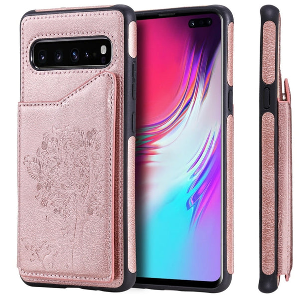 Cat Tree Embossing Pattern Shockproof Protective Case with Card Slots & Photo Frame, For Galaxy S10 5G, For Galaxy S10e, For Galaxy S10, For Galaxy S10+
