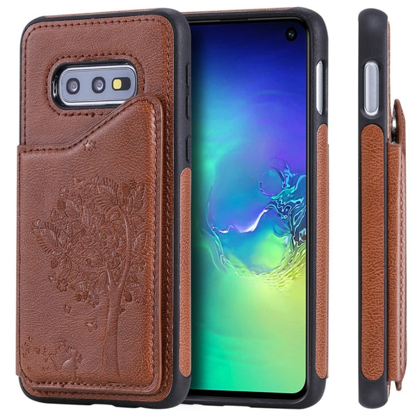 Cat Tree Embossing Pattern Shockproof Protective Case with Card Slots & Photo Frame, For Galaxy S10 5G, For Galaxy S10e, For Galaxy S10, For Galaxy S10+