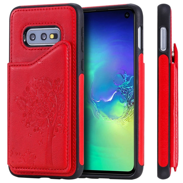 Cat Tree Embossing Pattern Shockproof Protective Case with Card Slots & Photo Frame, For Galaxy S10 5G, For Galaxy S10e, For Galaxy S10, For Galaxy S10+