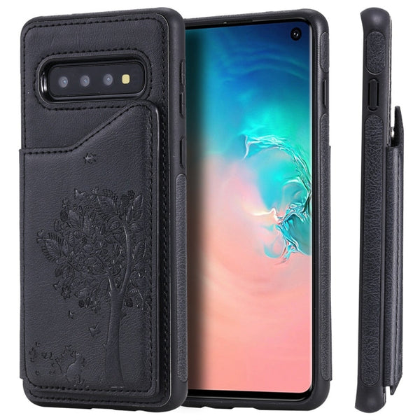 Cat Tree Embossing Pattern Shockproof Protective Case with Card Slots & Photo Frame, For Galaxy S10 5G, For Galaxy S10e, For Galaxy S10, For Galaxy S10+