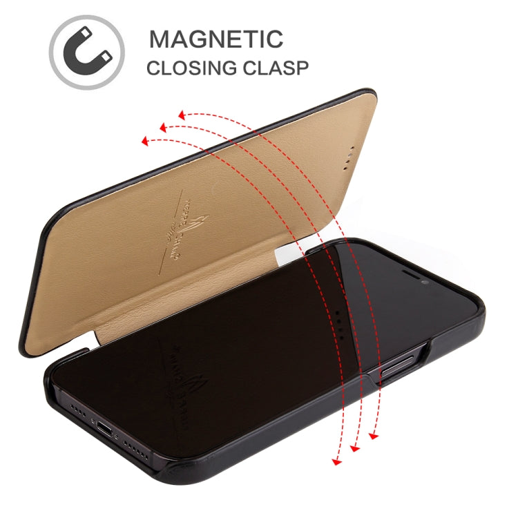 Fierre Shann Business Magnetic Horizontal Flip Genuine Leather Case, For iPhone 12 Pro Max