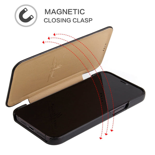 Fierre Shann Business Magnetic Horizontal Flip Genuine Leather Case, For iPhone 12 Pro Max