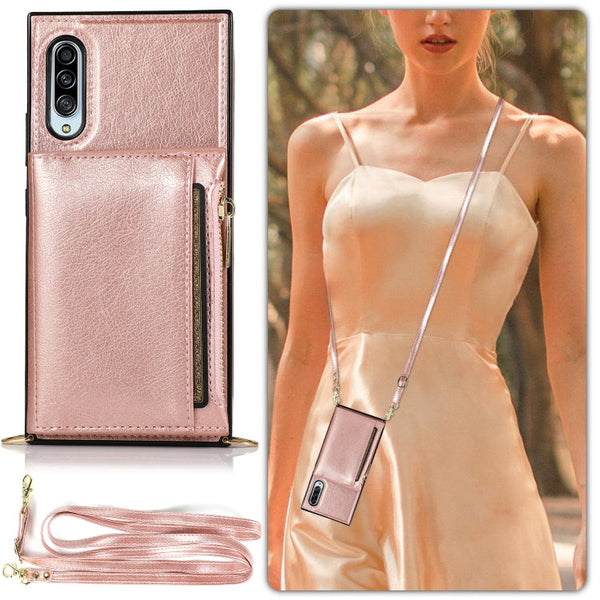 Square Zipper Wallet Bag TPU+PU Back Cover Case with Holder & Card Slots & Wallet & Cross-body Strap