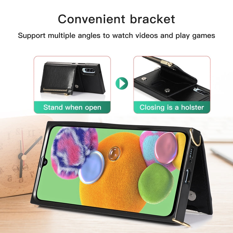 Square Zipper Wallet Bag TPU+PU Back Cover Case with Holder & Card Slots & Wallet & Cross-body Strap