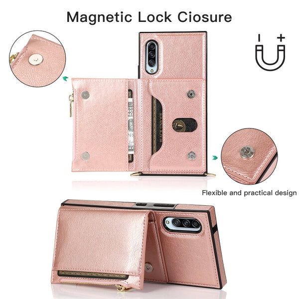 Square Zipper Wallet Bag TPU+PU Back Cover Case with Holder & Card Slots & Wallet & Cross-body Strap