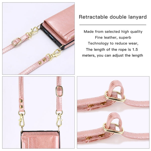 Square Zipper Wallet Bag TPU+PU Back Cover Case with Holder & Card Slots & Wallet & Cross-body Strap