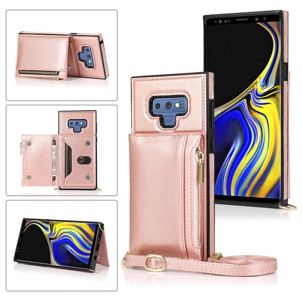 Square Zipper Wallet Bag TPU+PU Back Cover Case with Holder & Card Slots & Wallet & Cross-body Strap