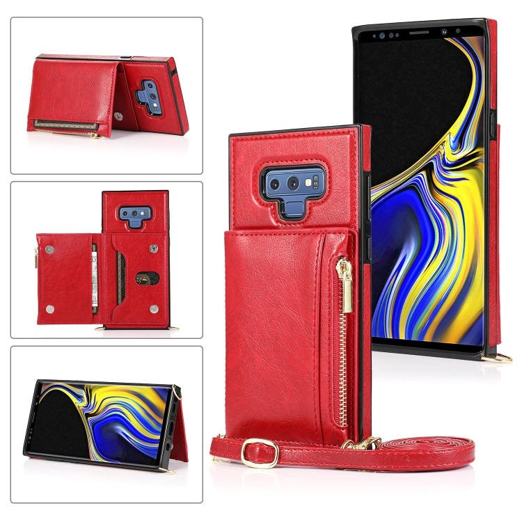Square Zipper Wallet Bag TPU+PU Back Cover Case with Holder & Card Slots & Wallet & Cross-body Strap