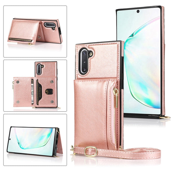 Square Zipper Wallet Bag TPU+PU Back Cover Case with Holder & Card Slots & Wallet & Cross-body Strap