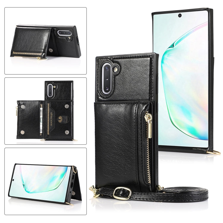 Square Zipper Wallet Bag TPU+PU Back Cover Case with Holder & Card Slots & Wallet & Cross-body Strap