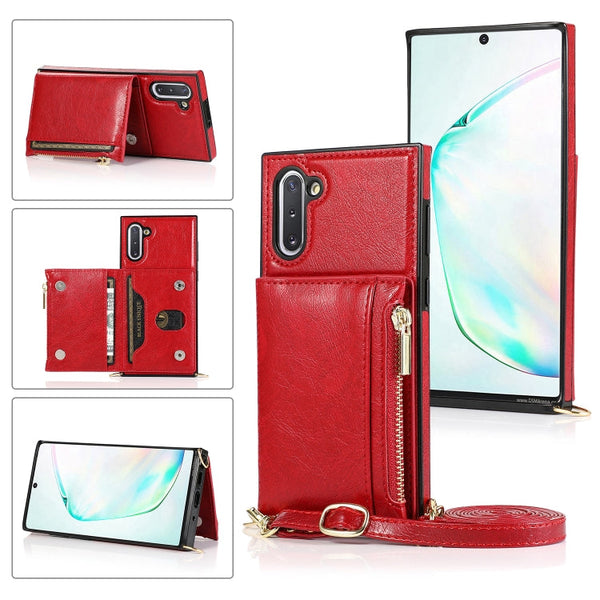 Square Zipper Wallet Bag TPU+PU Back Cover Case with Holder & Card Slots & Wallet & Cross-body Strap