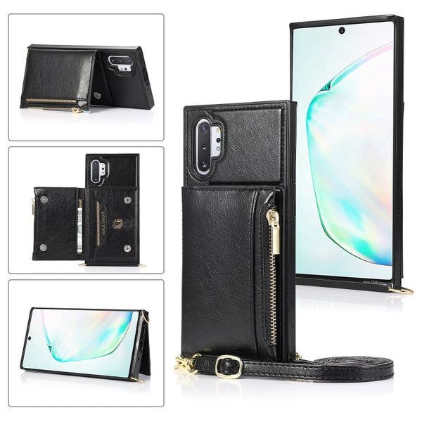 Square Zipper Wallet Bag TPU+PU Back Cover Case with Holder & Card Slots & Wallet & Cross-body Strap