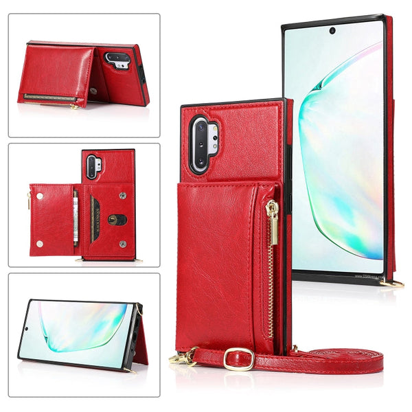Square Zipper Wallet Bag TPU+PU Back Cover Case with Holder & Card Slots & Wallet & Cross-body Strap