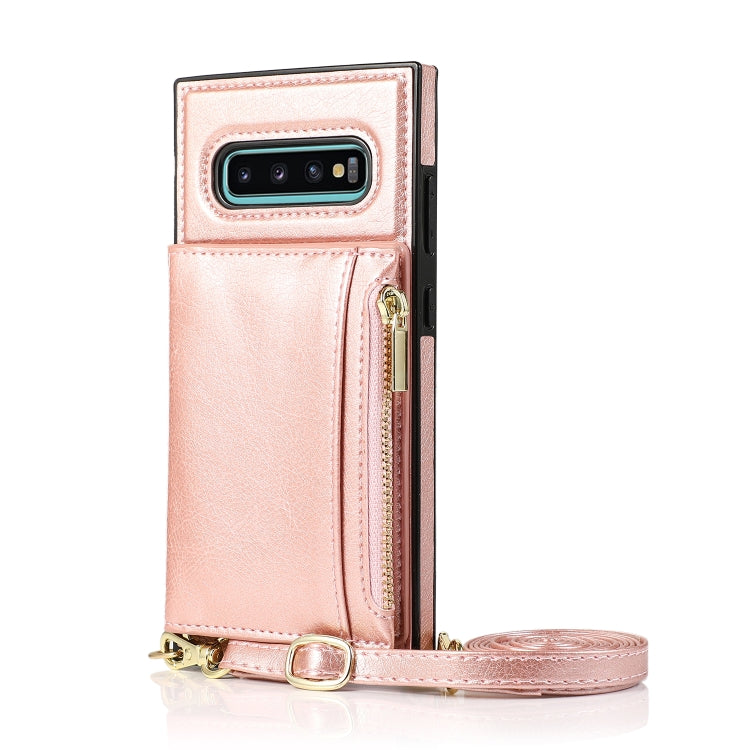 Square Zipper Wallet Bag TPU+PU Back Cover Case with Holder & Card Slots & Wallet & Cross-body Strap