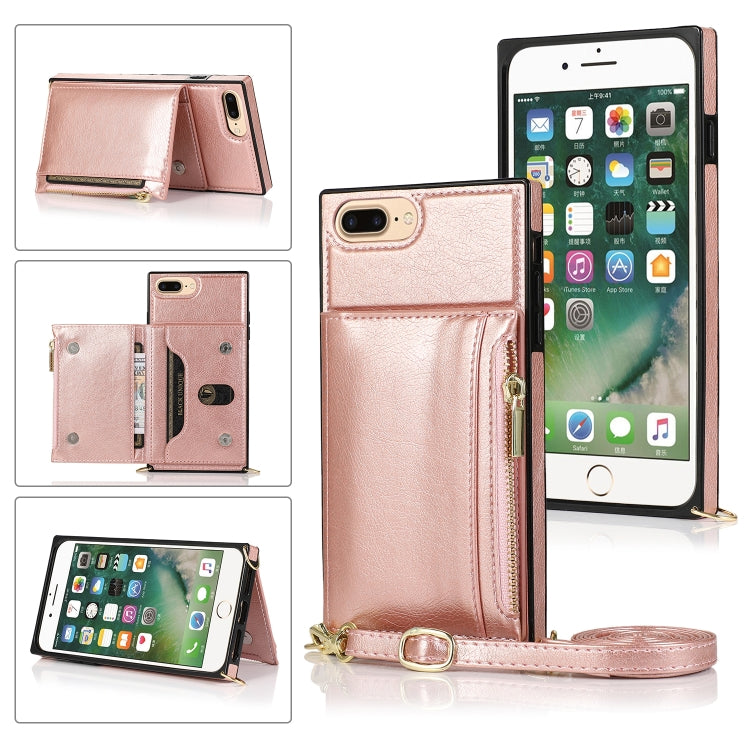 Square Zipper Wallet Bag TPU+PU Back Cover Case with Holder & Card Slots & Wallet & Cross-body Strap, For iPhone 8 Plus / 7 Plus, For iPhone 11, For iPhone 11 Pro, For iPhone 11 Pro Max, For iPhone SE 2022 / SE 2020 / 8 / 7, For iPhone XR              ...
