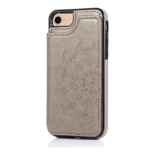 Double Buckle Mandala Pattern PU+TPU Protective Case with Card Slots & Holder & Photo Frame, For iPhone SE 2022 / SE 2020 / 8 / 7, For iPhone 7 Plus / 8 Plus, For iPhone X / XS, For iPhone XR