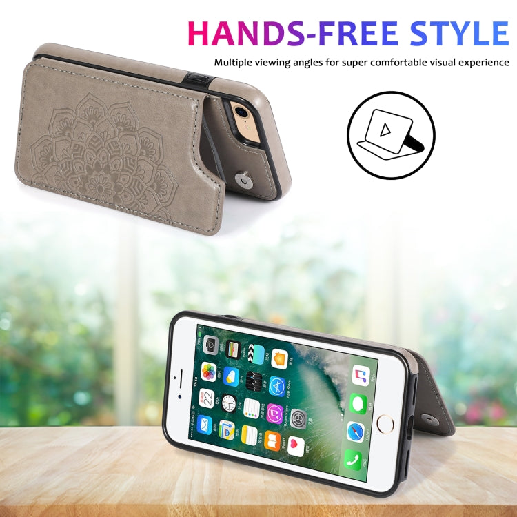 Double Buckle Mandala Pattern PU+TPU Protective Case with Card Slots & Holder & Photo Frame, For iPhone SE 2022 / SE 2020 / 8 / 7, For iPhone 7 Plus / 8 Plus, For iPhone X / XS, For iPhone XR