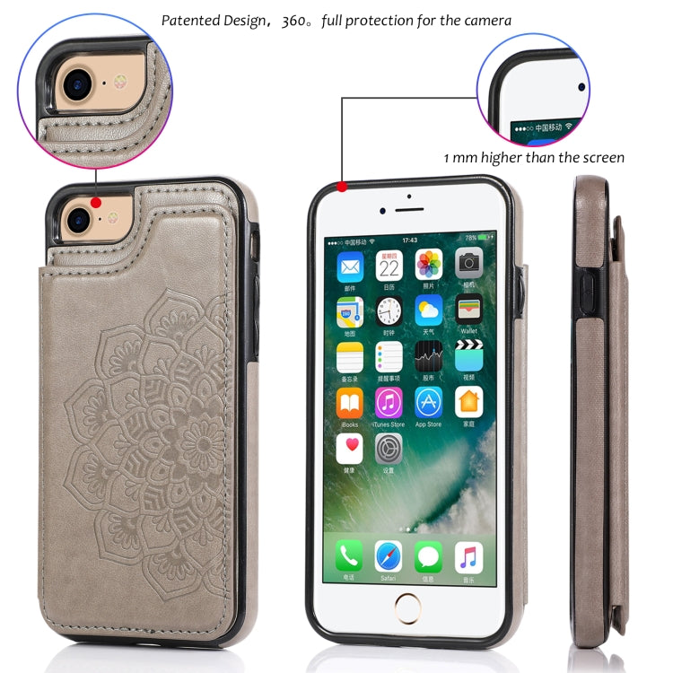 Double Buckle Mandala Pattern PU+TPU Protective Case with Card Slots & Holder & Photo Frame, For iPhone SE 2022 / SE 2020 / 8 / 7, For iPhone 7 Plus / 8 Plus, For iPhone X / XS, For iPhone XR