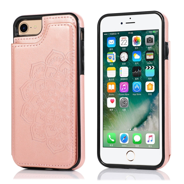Double Buckle Mandala Pattern PU+TPU Protective Case with Card Slots & Holder & Photo Frame, For iPhone SE 2022 / SE 2020 / 8 / 7, For iPhone 7 Plus / 8 Plus, For iPhone X / XS, For iPhone XR