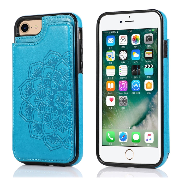 Double Buckle Mandala Pattern PU+TPU Protective Case with Card Slots & Holder & Photo Frame, For iPhone SE 2022 / SE 2020 / 8 / 7, For iPhone 7 Plus / 8 Plus, For iPhone X / XS, For iPhone XR
