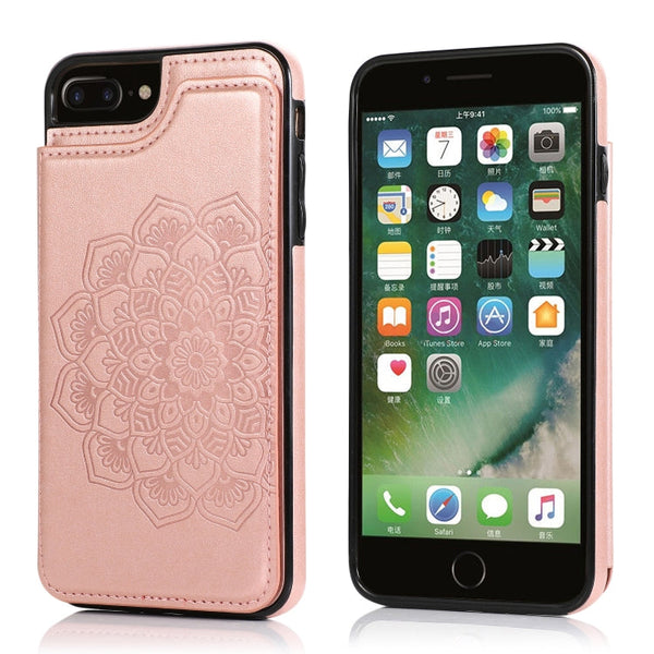 Double Buckle Mandala Pattern PU+TPU Protective Case with Card Slots & Holder & Photo Frame, For iPhone SE 2022 / SE 2020 / 8 / 7, For iPhone 7 Plus / 8 Plus, For iPhone X / XS, For iPhone XR
