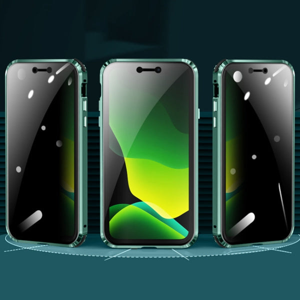 Four-corner Shockproof Anti-peeping Magnetic Metal Frame Double-sided Tempered Glass Case