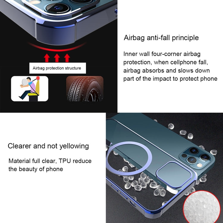 Straight Side Laser Plating Full Coverage Clear TPU Shockproof Magsafe Case, For iPhone 12 Pro Max