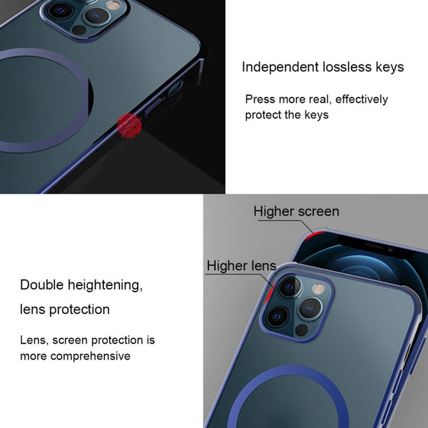 Straight Side Laser Plating Full Coverage Clear TPU Shockproof Magsafe Case, For iPhone 12 Pro Max