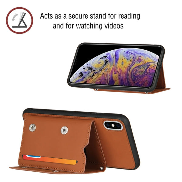 Skin Feel PU + TPU + PC Back Cover Shockproof Case with Card Slots & Holder & Photo Frame