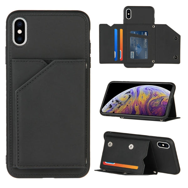 Skin Feel PU + TPU + PC Back Cover Shockproof Case with Card Slots & Holder & Photo Frame