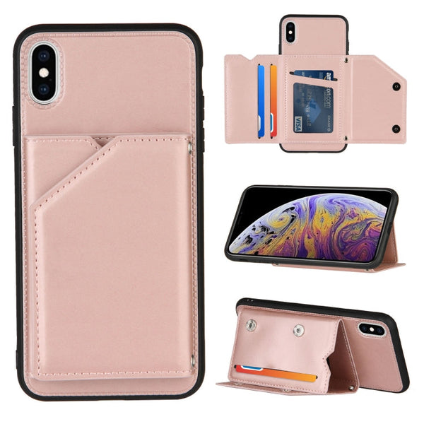 Skin Feel PU + TPU + PC Back Cover Shockproof Case with Card Slots & Holder & Photo Frame
