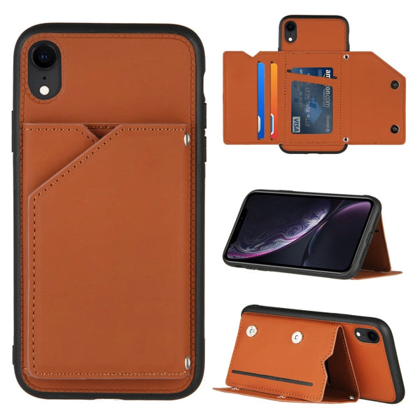 Skin Feel PU + TPU + PC Back Cover Shockproof Case with Card Slots & Holder & Photo Frame