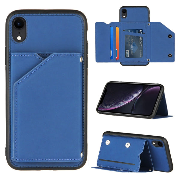Skin Feel PU + TPU + PC Back Cover Shockproof Case with Card Slots & Holder & Photo Frame