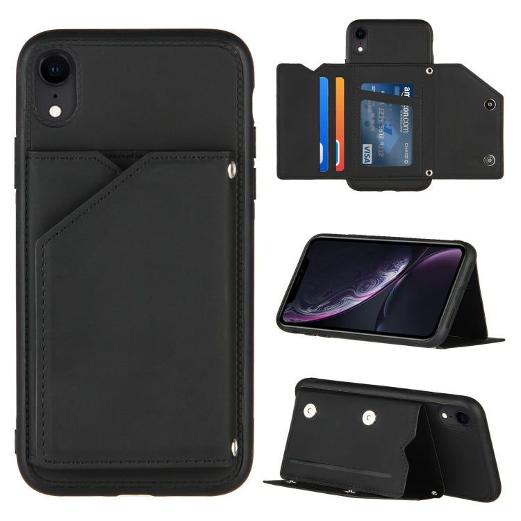 Skin Feel PU + TPU + PC Back Cover Shockproof Case with Card Slots & Holder & Photo Frame
