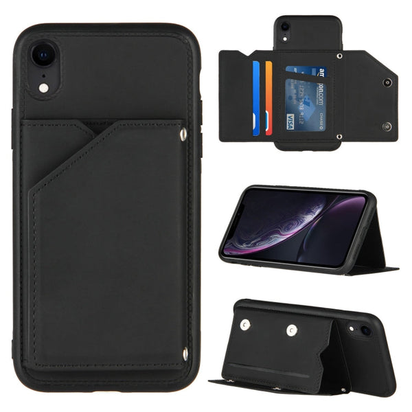 Skin Feel PU + TPU + PC Back Cover Shockproof Case with Card Slots & Holder & Photo Frame