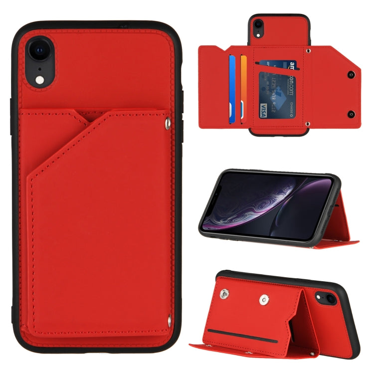 Skin Feel PU + TPU + PC Back Cover Shockproof Case with Card Slots & Holder & Photo Frame