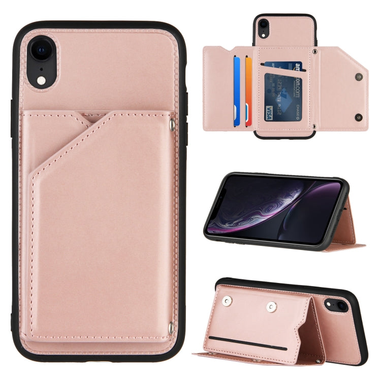 Skin Feel PU + TPU + PC Back Cover Shockproof Case with Card Slots & Holder & Photo Frame