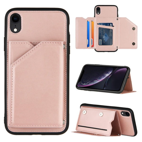 Skin Feel PU + TPU + PC Back Cover Shockproof Case with Card Slots & Holder & Photo Frame