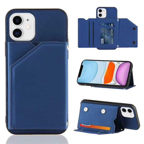 Skin Feel PU + TPU + PC Back Cover Shockproof Case with Card Slots & Holder & Photo Frame