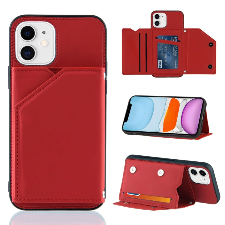 Skin Feel PU + TPU + PC Back Cover Shockproof Case with Card Slots & Holder & Photo Frame