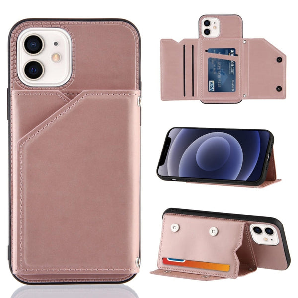 Skin Feel PU + TPU + PC Back Cover Shockproof Case with Card Slots & Holder & Photo Frame