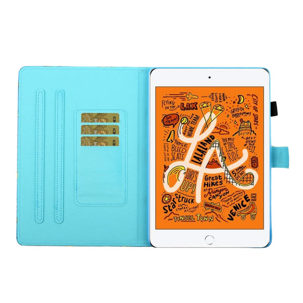 Sewing Thread Horizontal Painted Flat Leather Case with Pen Cover & Anti Skid Strip & Card Slot & Holder & Sleep / Wake-up Function