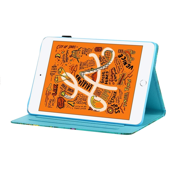 Sewing Thread Horizontal Painted Flat Leather Case with Pen Cover & Anti Skid Strip & Card Slot & Holder & Sleep / Wake-up Function