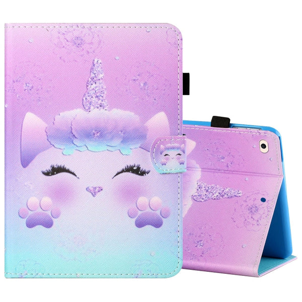 Sewing Thread Horizontal Painted Flat Leather Case with Pen Cover & Anti Skid Strip & Card Slot & Holder & Sleep / Wake-up Function