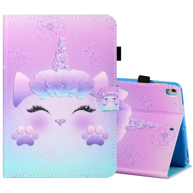 Sewing Thread Horizontal Painted Flat Leather Case with Pen Cover & Anti Skid Strip & Card Slot & Holder & Sleep / Wake-up Function